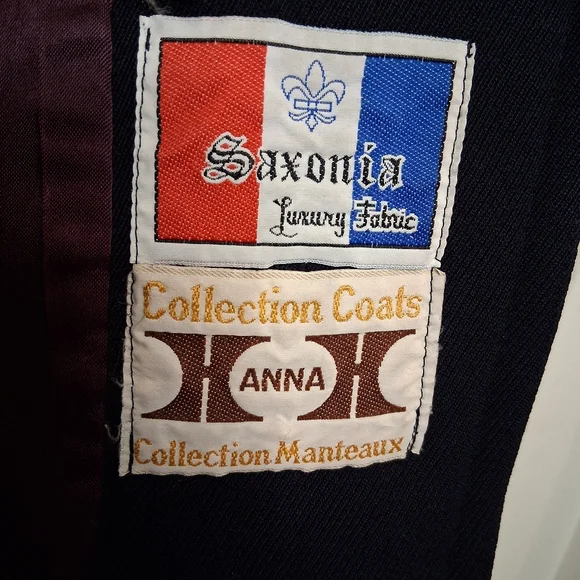 VINTAGE Anna Collection Saxonia Pure Virgin Wool Navy Blue Trench Coat - Picture 3 of 16